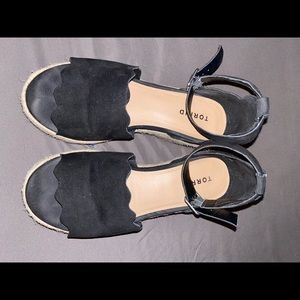 Torrid Black faux suede espadrille scalloped wedge
